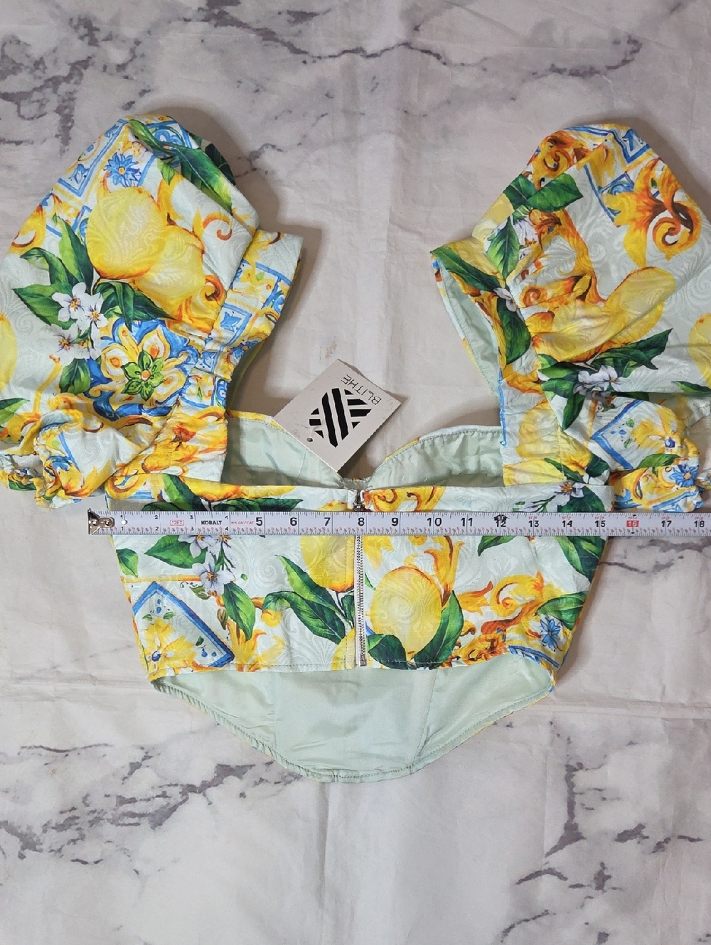 Blithe Yellow Print Puff Sleeve Cropped Blouse - Picture 5 of 7
